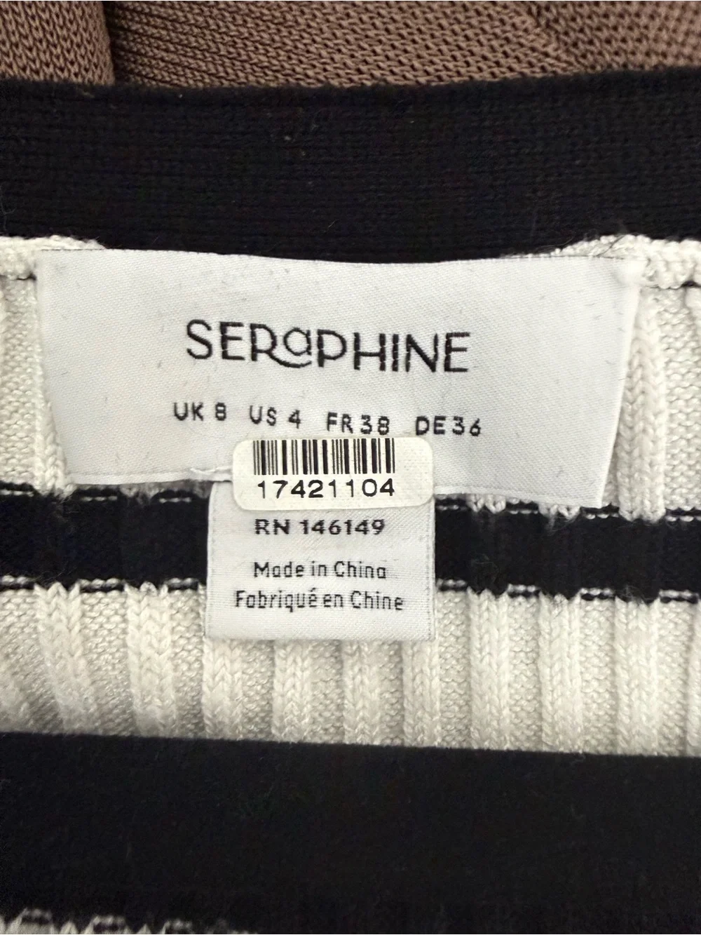 Seraphine Eden Rib Knit Dress Black White Striped Button Midi Size US 4